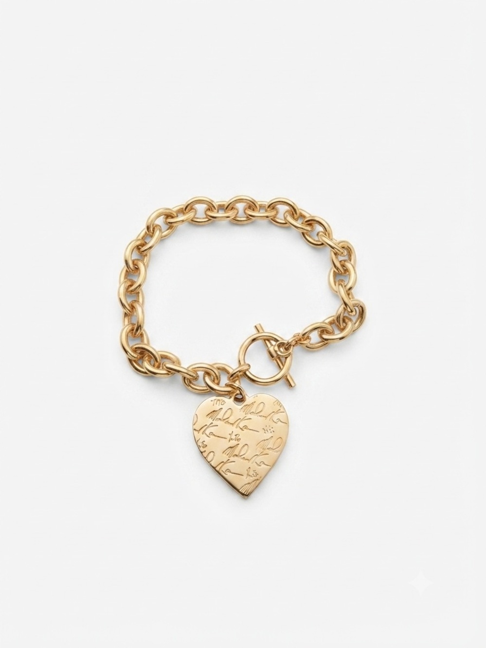 Nice!! Michael Kors Gold Heart Engraved two sided Toggle Bracelet